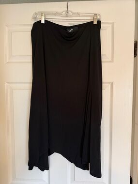 Asymmetrical Black Midi Skirt with Draped Hem